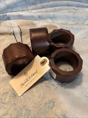 Dark Brown Wooden Napkin Rings - Set of 4
